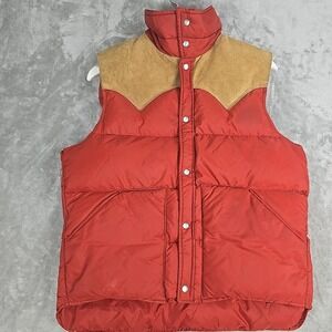 Woolrich Mens VTG Western Down Vest Medium Rust Suede Yoke Pearl Snap